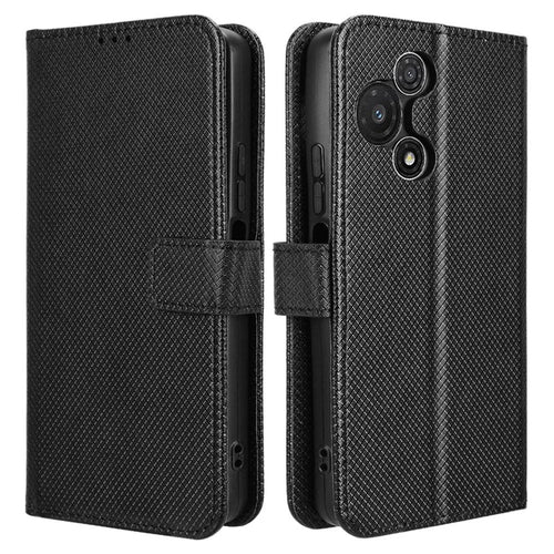 For TCL 60R 5G / TCL 60 5G Case PU Leather Diamond Texture Wallet Phone Cover - Black - 1