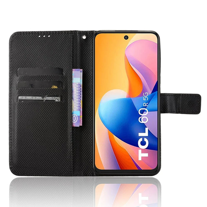 For TCL 60R 5G / TCL 60 5G Case PU Leather Diamond Texture Wallet Phone Cover - Black - 2