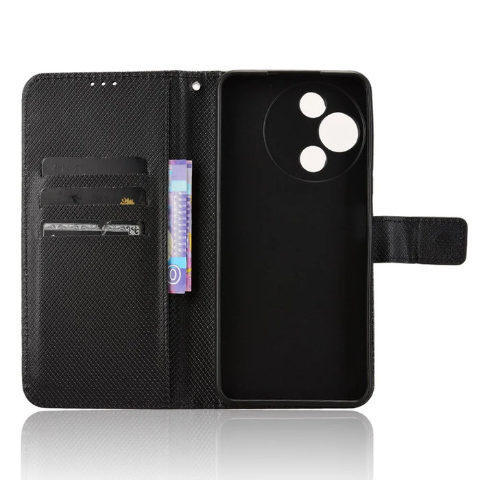 For TCL 60R 5G / TCL 60 5G Case PU Leather Diamond Texture Wallet Phone Cover - Black - 4