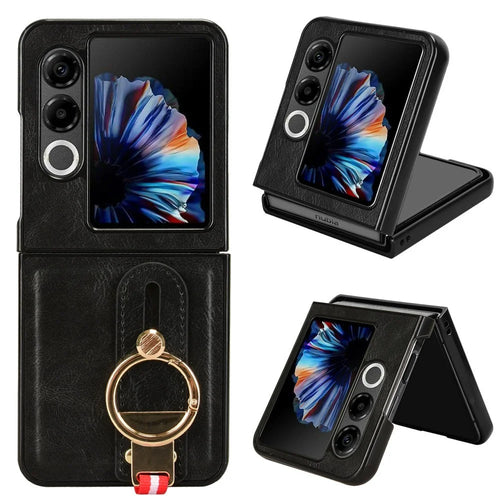 For ZTE nubia Flip2 5G A404ZT Case Wristband Kickstand Leather + PC + TPU Phone Cover with Bottle Opener - Black - 1