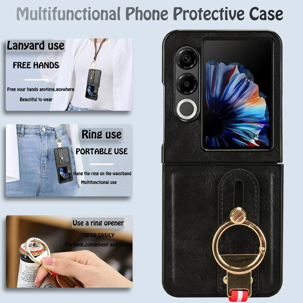 For ZTE nubia Flip2 5G A404ZT Case Wristband Kickstand Leather + PC + TPU Phone Cover with Bottle Opener - Black - 4