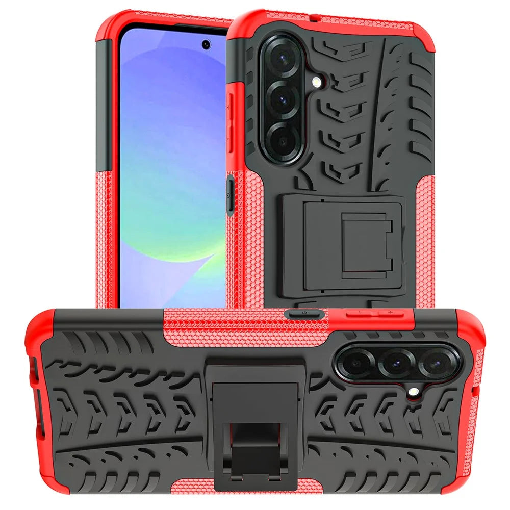 For Samsung Galaxy A36 5G Case PC+TPU Tyre Pattern Slim Phone Cover with Kickstand - Red - 1