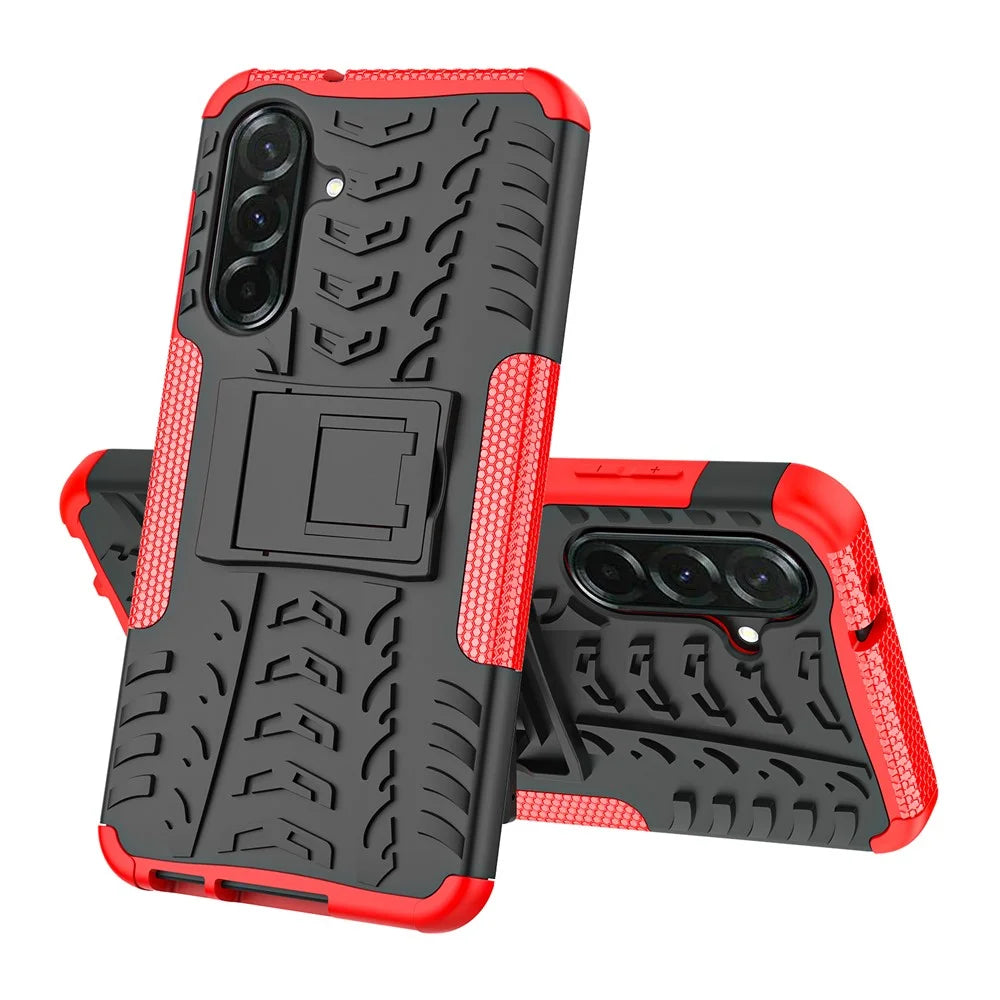 For Samsung Galaxy A36 5G Case PC+TPU Tyre Pattern Slim Phone Cover with Kickstand - Red - 2