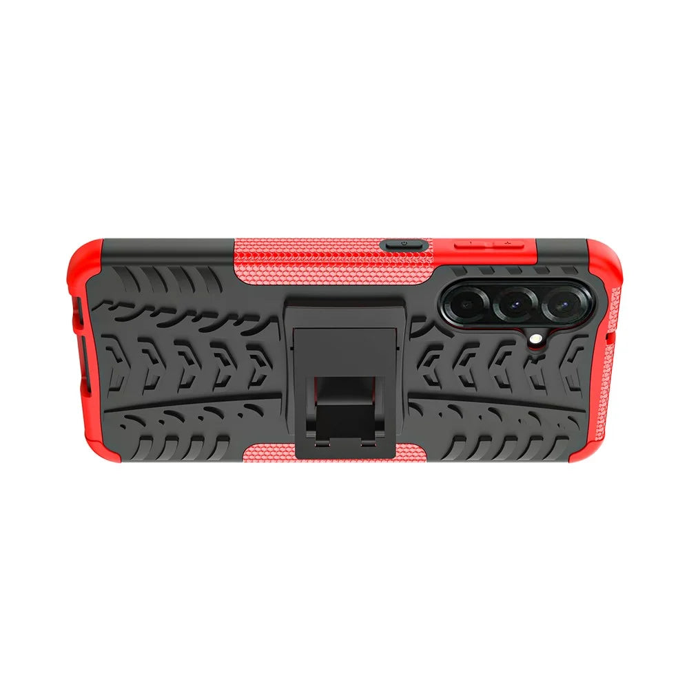For Samsung Galaxy A36 5G Case PC+TPU Tyre Pattern Slim Phone Cover with Kickstand - Red - 3