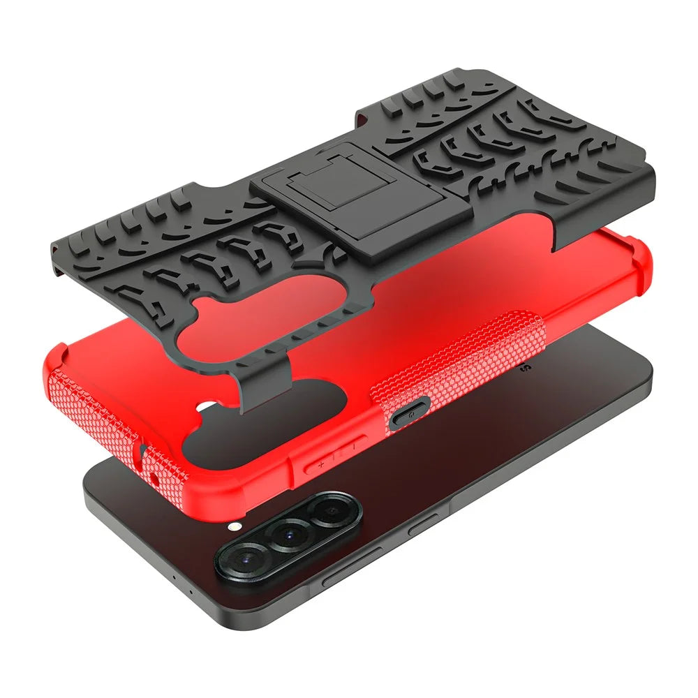 For Samsung Galaxy A36 5G Case PC+TPU Tyre Pattern Slim Phone Cover with Kickstand - Red - 4