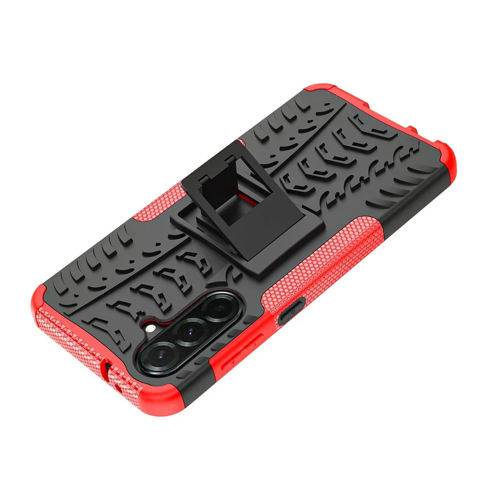 For Samsung Galaxy A36 5G Case PC+TPU Tyre Pattern Slim Phone Cover with Kickstand - Red - 5