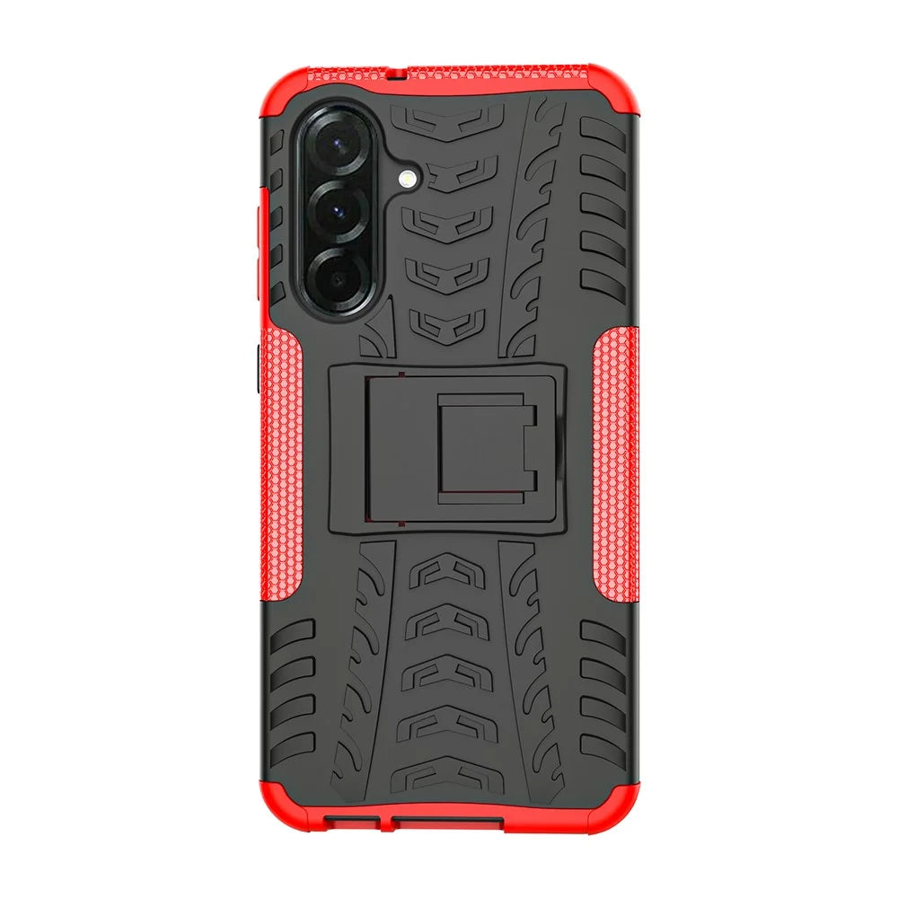 For Samsung Galaxy A36 5G Case PC+TPU Tyre Pattern Slim Phone Cover with Kickstand - Red - 6