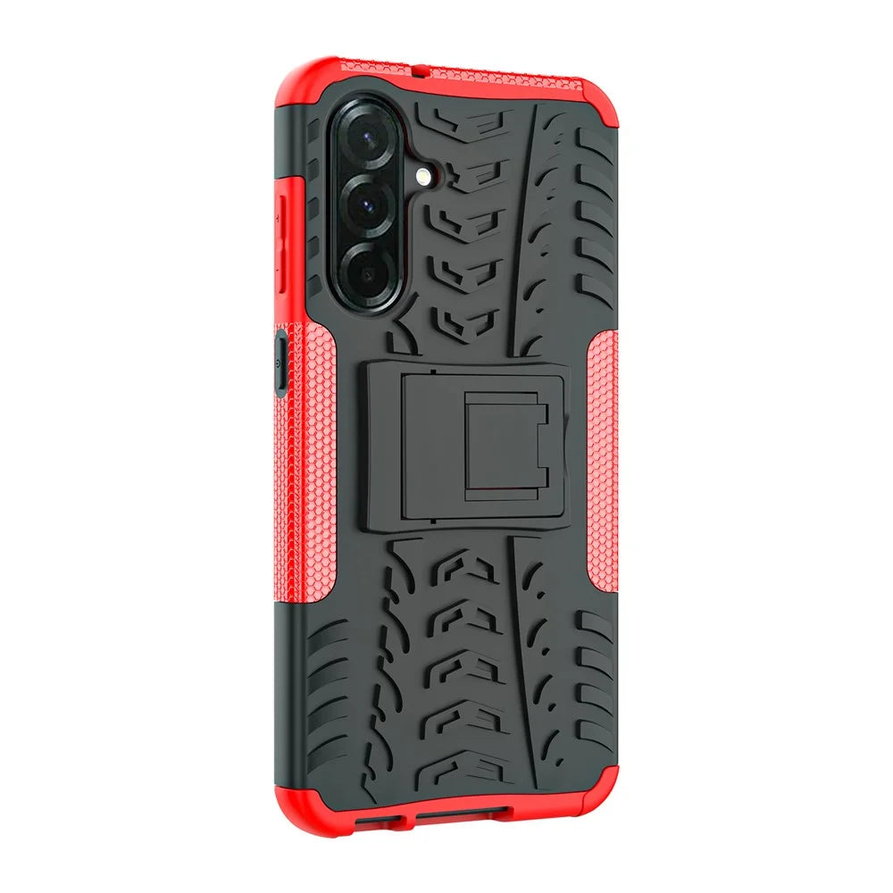 For Samsung Galaxy A36 5G Case PC+TPU Tyre Pattern Slim Phone Cover with Kickstand - Red - 7