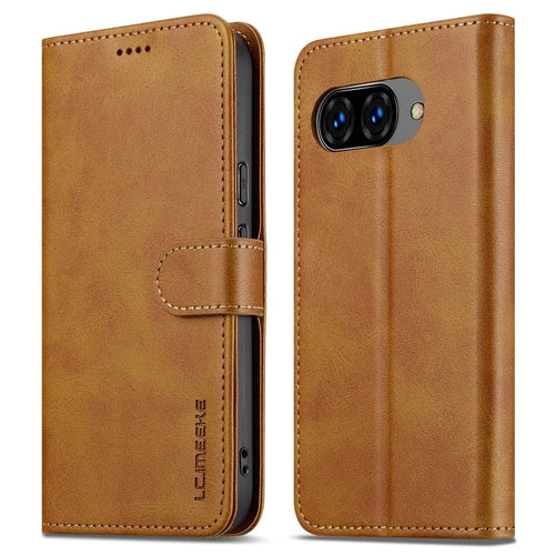 LC.IMEEKE For Google Pixel 9a Case Calf Texture PU Leather Stand Wallet Phone Cover - Yellow - 1