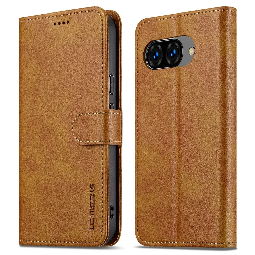 LC.IMEEKE For Google Pixel 9a Case Calf Texture PU Leather Stand Wallet Phone Cover - Yellow - 1