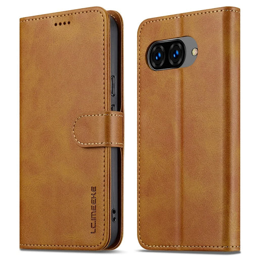 LC.IMEEKE For Google Pixel 9a Case Calf Texture PU Leather Stand Wallet Phone Cover - Yellow - 1