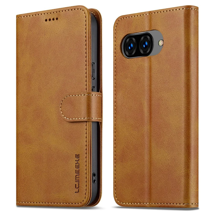 LC.IMEEKE For Google Pixel 9a Case Calf Texture PU Leather Stand Wallet Phone Cover - Yellow - 1