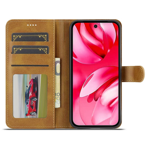 LC.IMEEKE For Google Pixel 9a Case Calf Texture PU Leather Stand Wallet Phone Cover - Yellow - 2