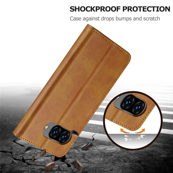 LC.IMEEKE For Google Pixel 9a Case Calf Texture PU Leather Stand Wallet Phone Cover - Yellow - 5