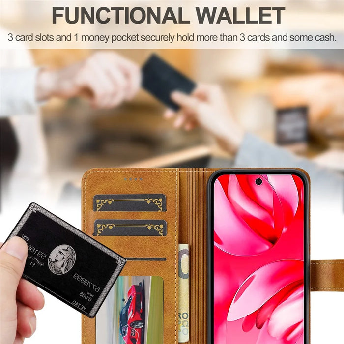 LC.IMEEKE For Google Pixel 9a Case Calf Texture PU Leather Stand Wallet Phone Cover - Yellow - 6
