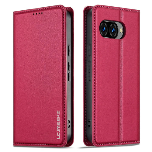 LC.IMEEKE L1 Series for Google Pixel 9a Case PU Leather Wallet Stand Protective Phone Cover - Red - 1