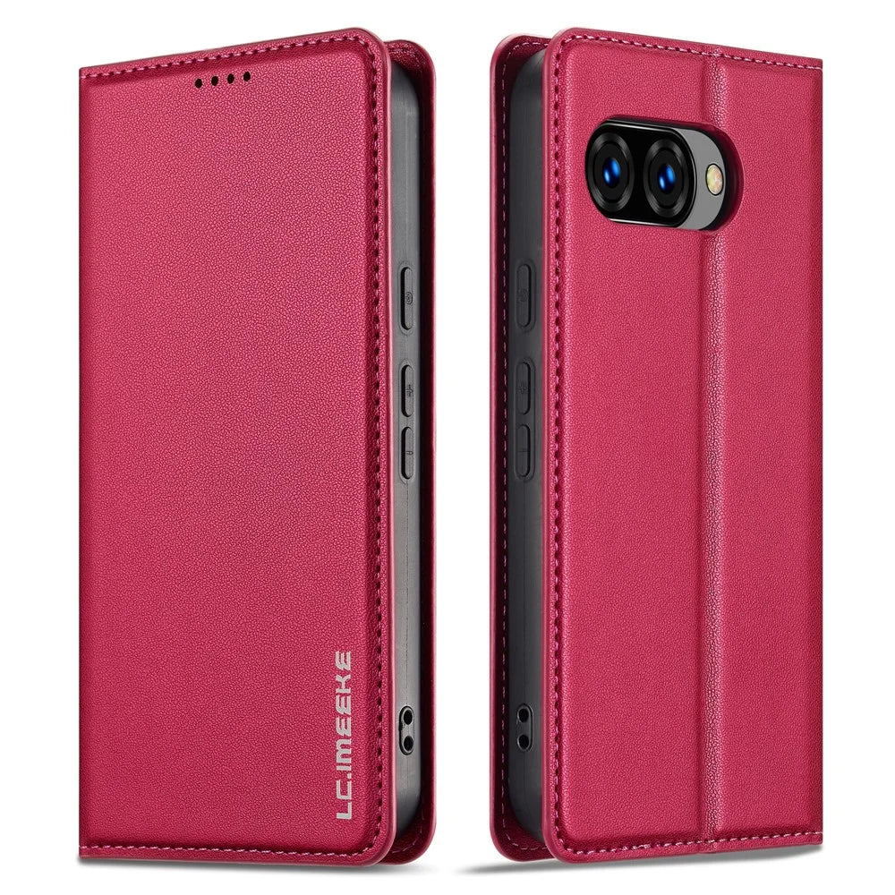 LC.IMEEKE L1 Series for Google Pixel 9a Case PU Leather Wallet Stand Protective Phone Cover - Red - 1
