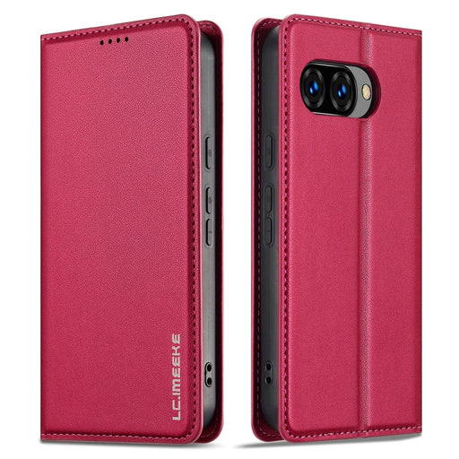 LC.IMEEKE L1 Series for Google Pixel 9a Case PU Leather Wallet Stand Protective Phone Cover - Red - 1