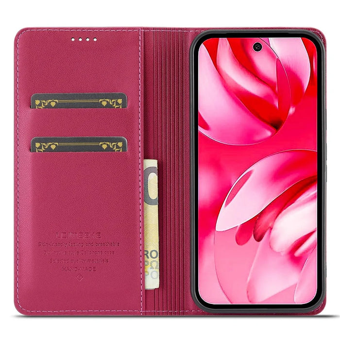 LC.IMEEKE L1 Series for Google Pixel 9a Case PU Leather Wallet Stand Protective Phone Cover - Red - 2