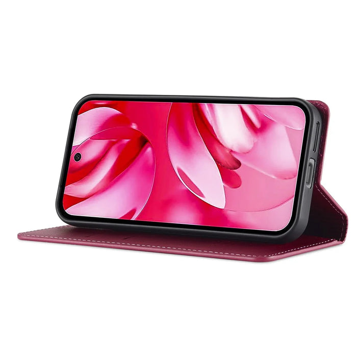 LC.IMEEKE L1 Series for Google Pixel 9a Case PU Leather Wallet Stand Protective Phone Cover - Red - 3
