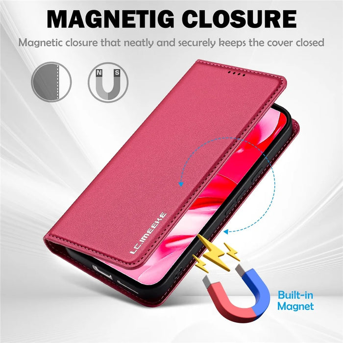 LC.IMEEKE L1 Series for Google Pixel 9a Case PU Leather Wallet Stand Protective Phone Cover - Red - 4