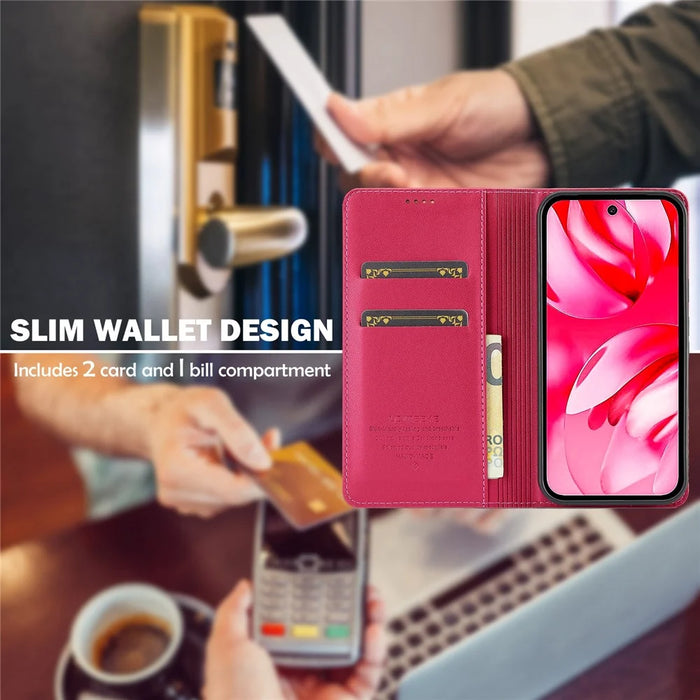LC.IMEEKE L1 Series for Google Pixel 9a Case PU Leather Wallet Stand Protective Phone Cover - Red - 5