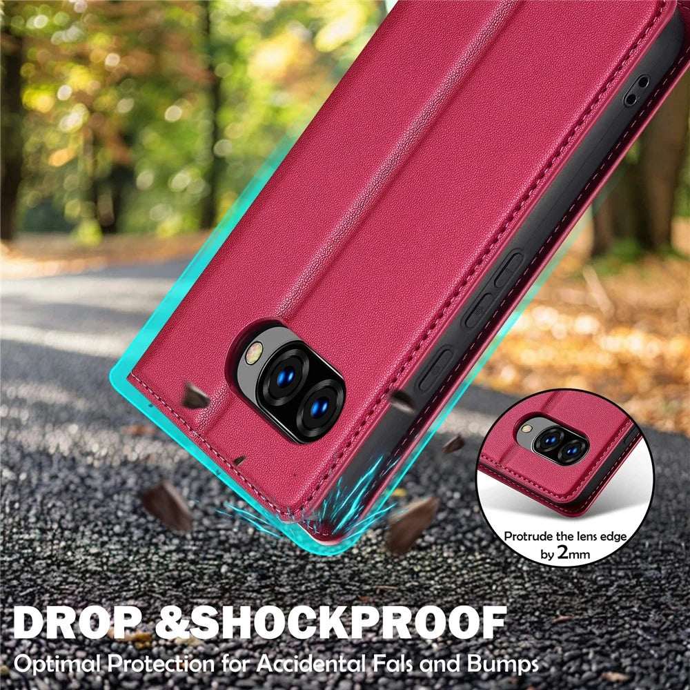 LC.IMEEKE L1 Series for Google Pixel 9a Case PU Leather Wallet Stand Protective Phone Cover - Red - 6