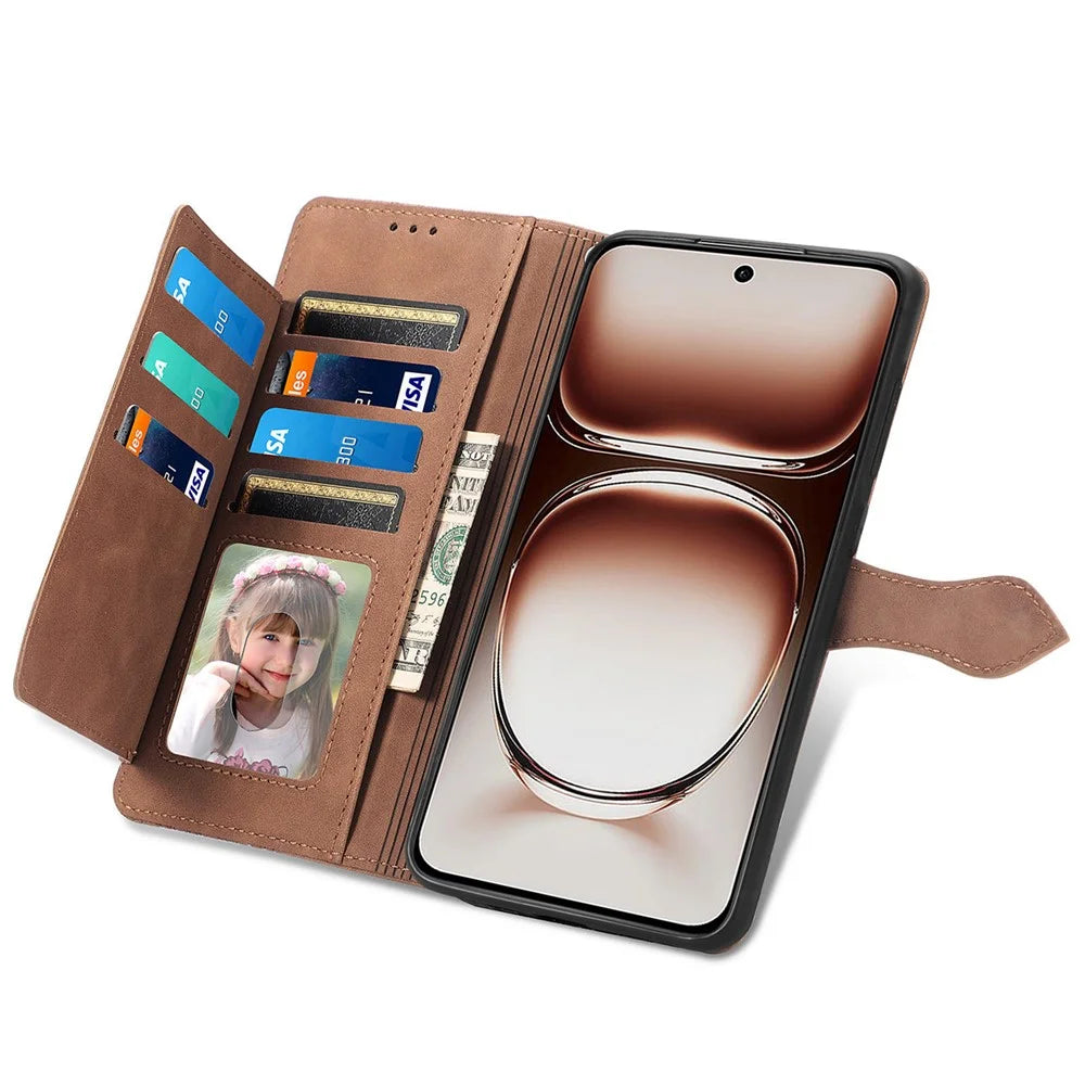 For OnePlus Nord 4 Zipper Wallet Case with Strap Flower Imprint PU Leather Phone Cover - Brown - 4