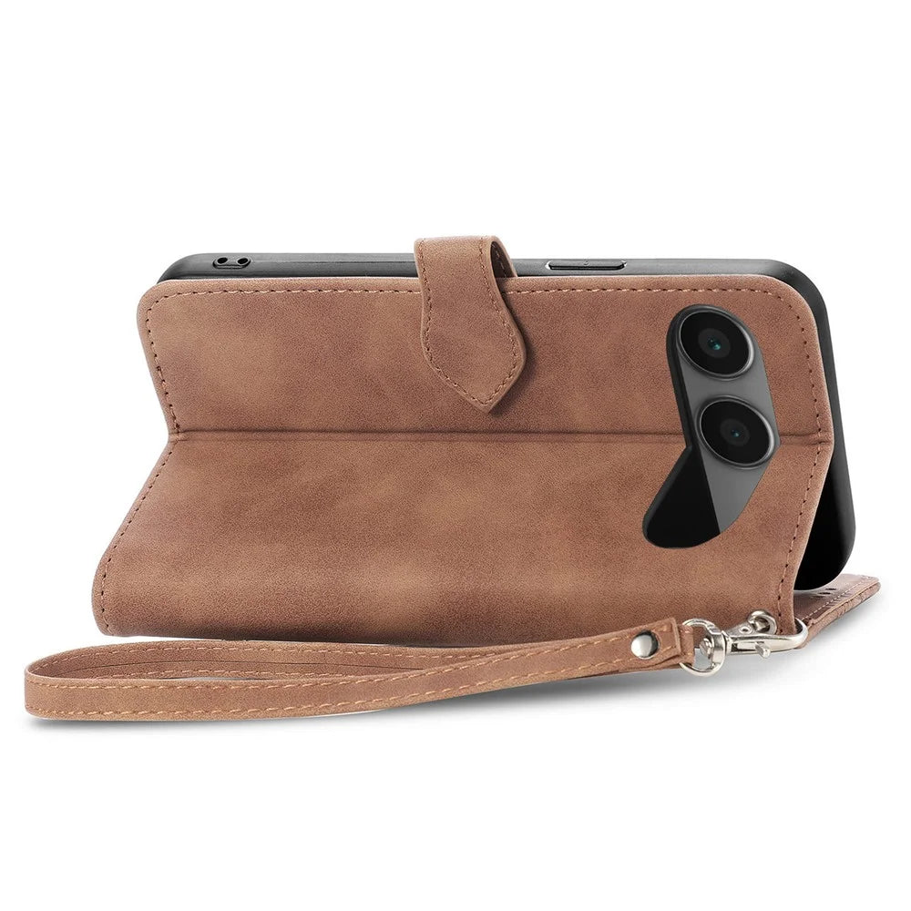 For OnePlus Nord 4 Zipper Wallet Case with Strap Flower Imprint PU Leather Phone Cover - Brown - 6