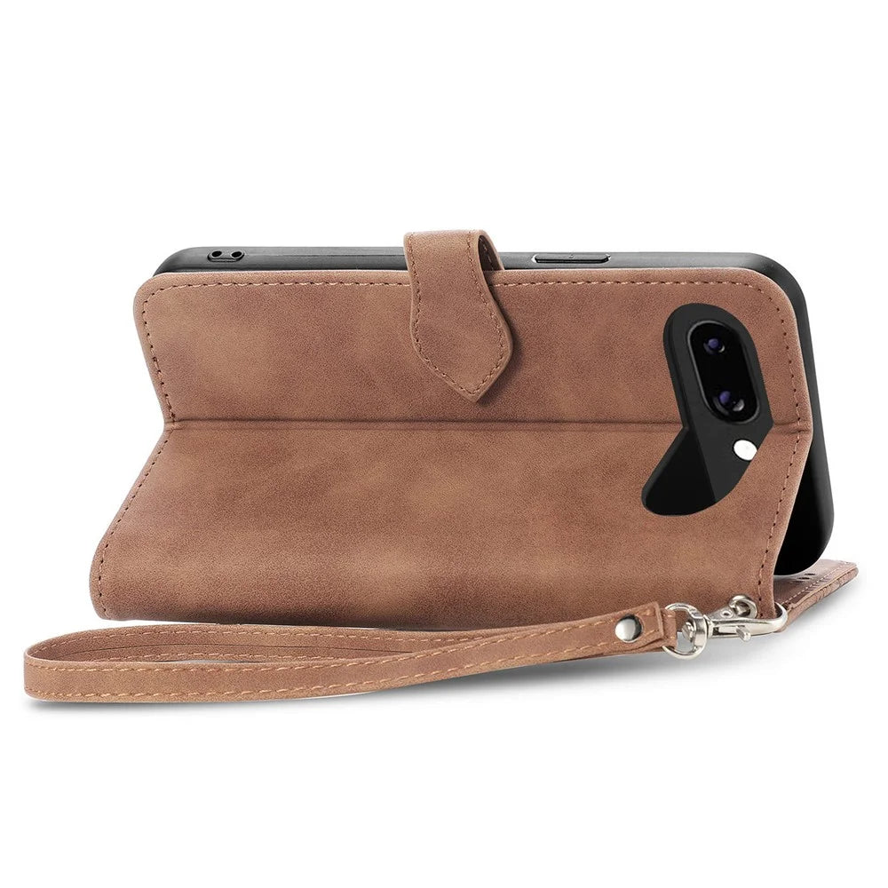 For Google Pixel 9a Zipper Wallet Case with Strap Flower Imprint PU Leather Phone Cover - Brown - 6
