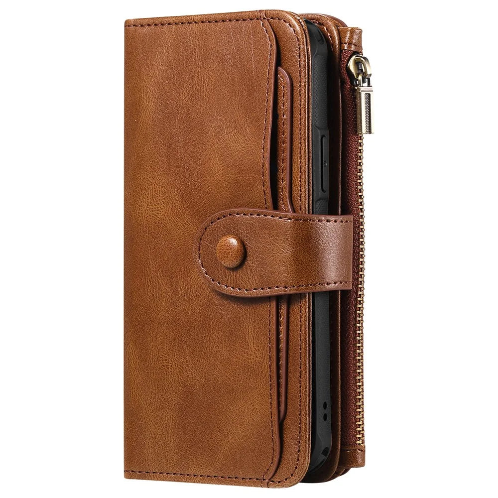 For iPhone 17e / 16e Case PU Leather Zipper Wallet Detachable Cover - Brown - 5