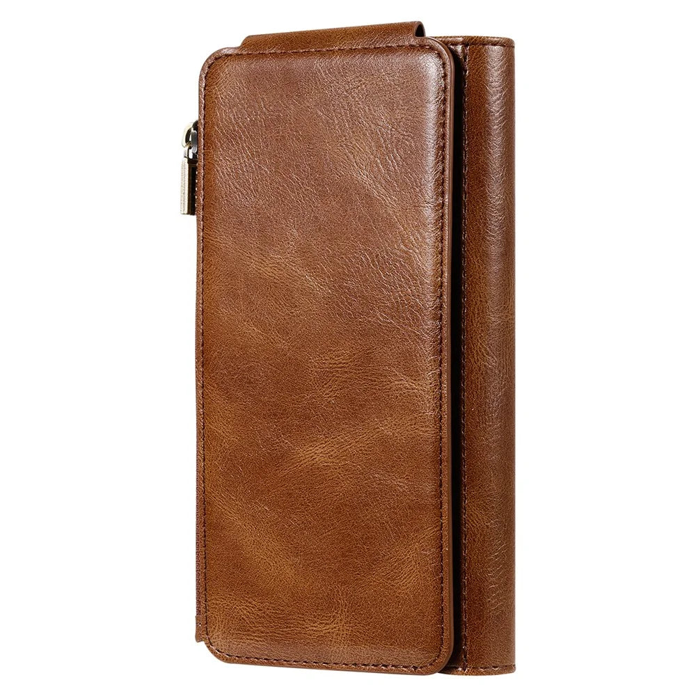 For iPhone 17e / 16e Case PU Leather Zipper Wallet Detachable Cover - Brown - 6