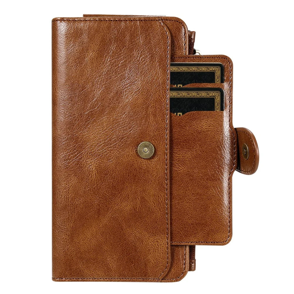 For iPhone 17e / 16e Case PU Leather Zipper Wallet Detachable Cover - Brown - 7
