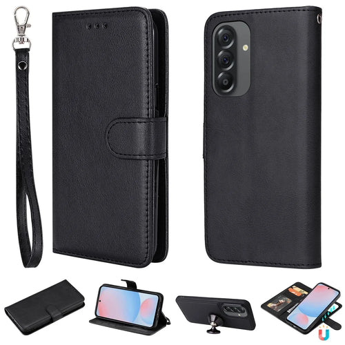For Samsung Galaxy A56 5G / M56 5G / F56 5G / A36 5G Case 2 in 1 Detachable Magnetic Leather Wallet Mobile Cover with Strap - Black - 1