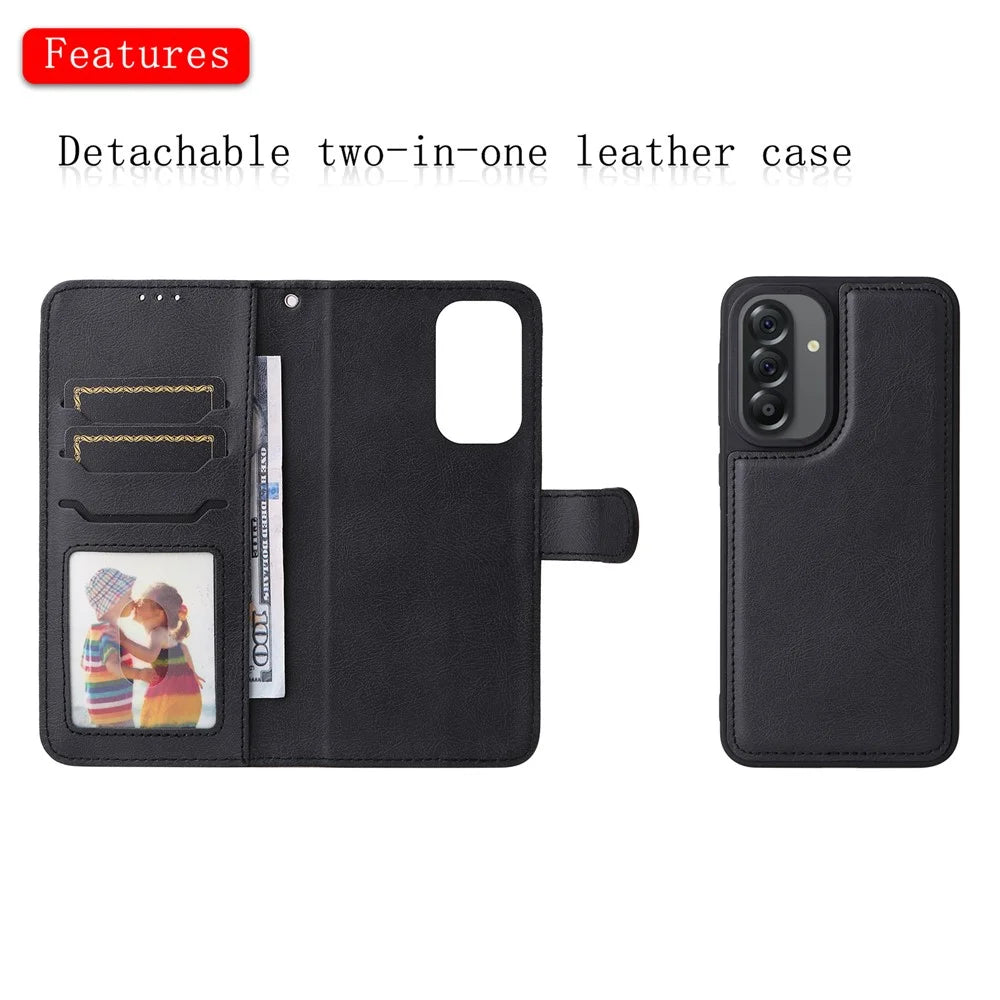 For Samsung Galaxy A56 5G / M56 5G / F56 5G / A36 5G Case 2 in 1 Detachable Magnetic Leather Wallet Mobile Cover with Strap - Black - 2