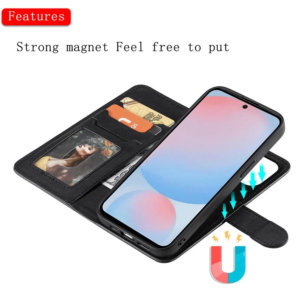 For Samsung Galaxy A56 5G / M56 5G / F56 5G / A36 5G Case 2 in 1 Detachable Magnetic Leather Wallet Mobile Cover with Strap - Black - 3
