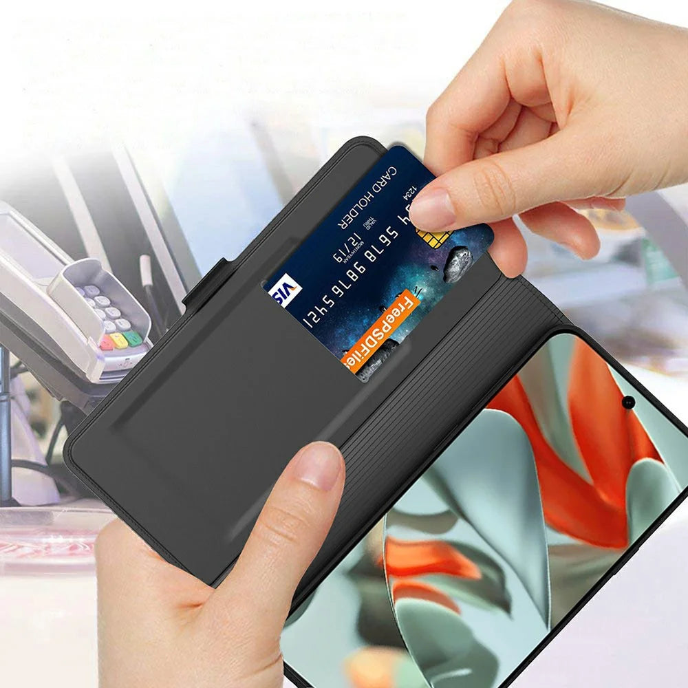 For Google Pixel 9 Pro XL Case Shockproof TPU Inner Shell Leather Phone Cover Card Slot - Black - 5