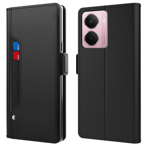 Phone Case For Realme P3 5G / 14 5G / Neo7x 5G Stand PU Leather Cover Card Holder Mirror - Black - 1