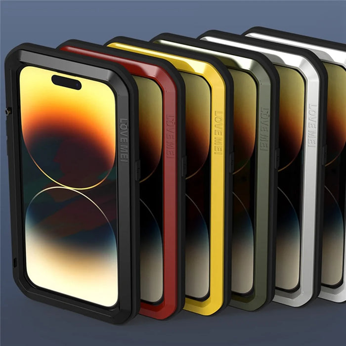 LOVE MEI For iPhone 14 Pro Silicone + Metal Shockproof Case with Tempered Glass Film - White - 4