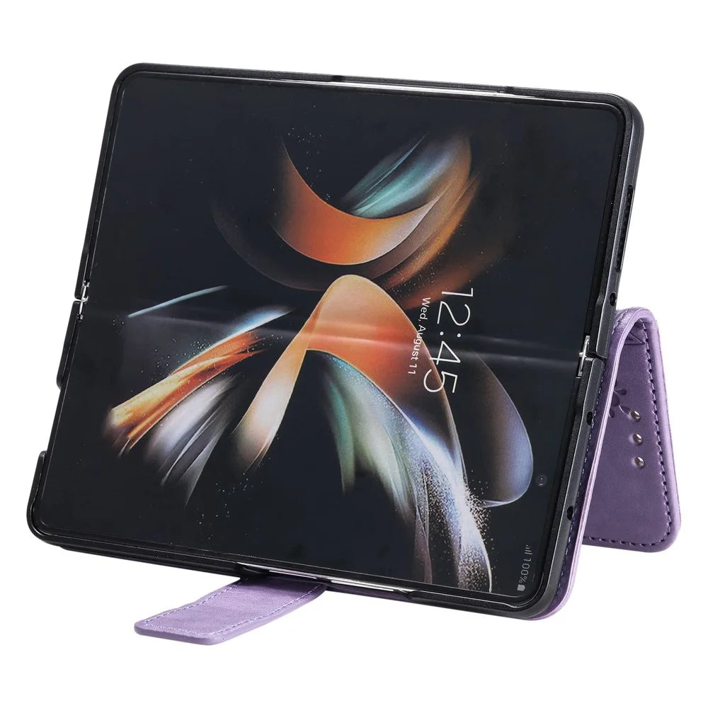 For Samsung Galaxy Z Fold4 5G Mandala Flower Pattern Imprinted Wallet Case PU Leather Stand Magnetic Flip Cover - Purple - 2