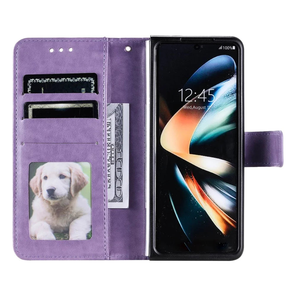For Samsung Galaxy Z Fold4 5G Mandala Flower Pattern Imprinted Wallet Case PU Leather Stand Magnetic Flip Cover - Purple - 3