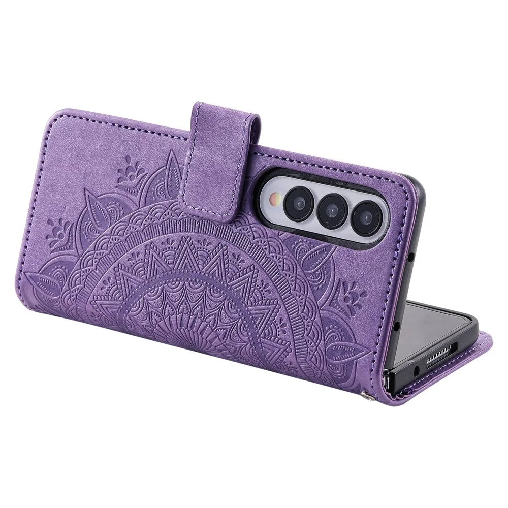 For Samsung Galaxy Z Fold4 5G Mandala Flower Pattern Imprinted Wallet Case PU Leather Stand Magnetic Flip Cover - Purple - 4