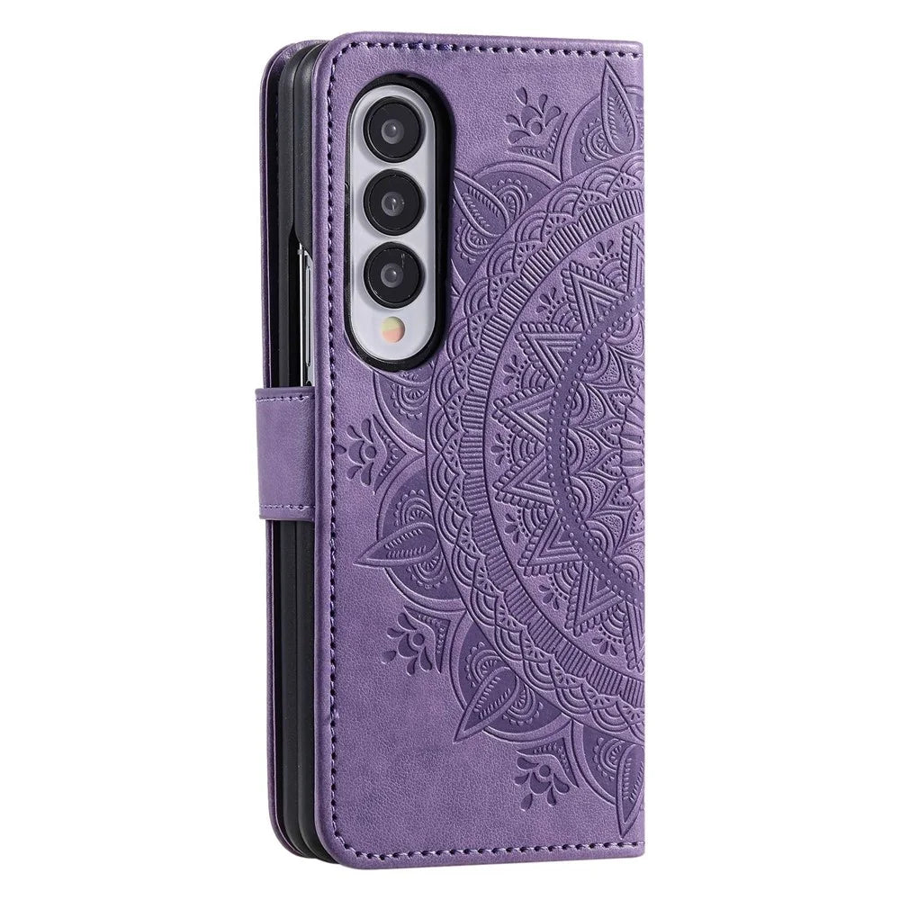 For Samsung Galaxy Z Fold4 5G Mandala Flower Pattern Imprinted Wallet Case PU Leather Stand Magnetic Flip Cover - Purple - 6