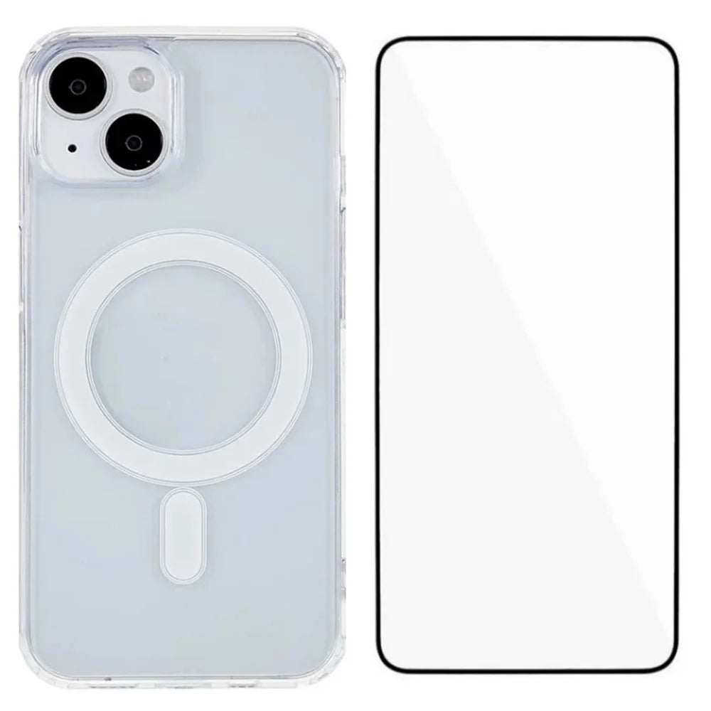 WANLONFENG LM Series For iPhone 14 Clear Phone Case Compatible with MagSafe with Screen Film (Big Lens Hole) - 1