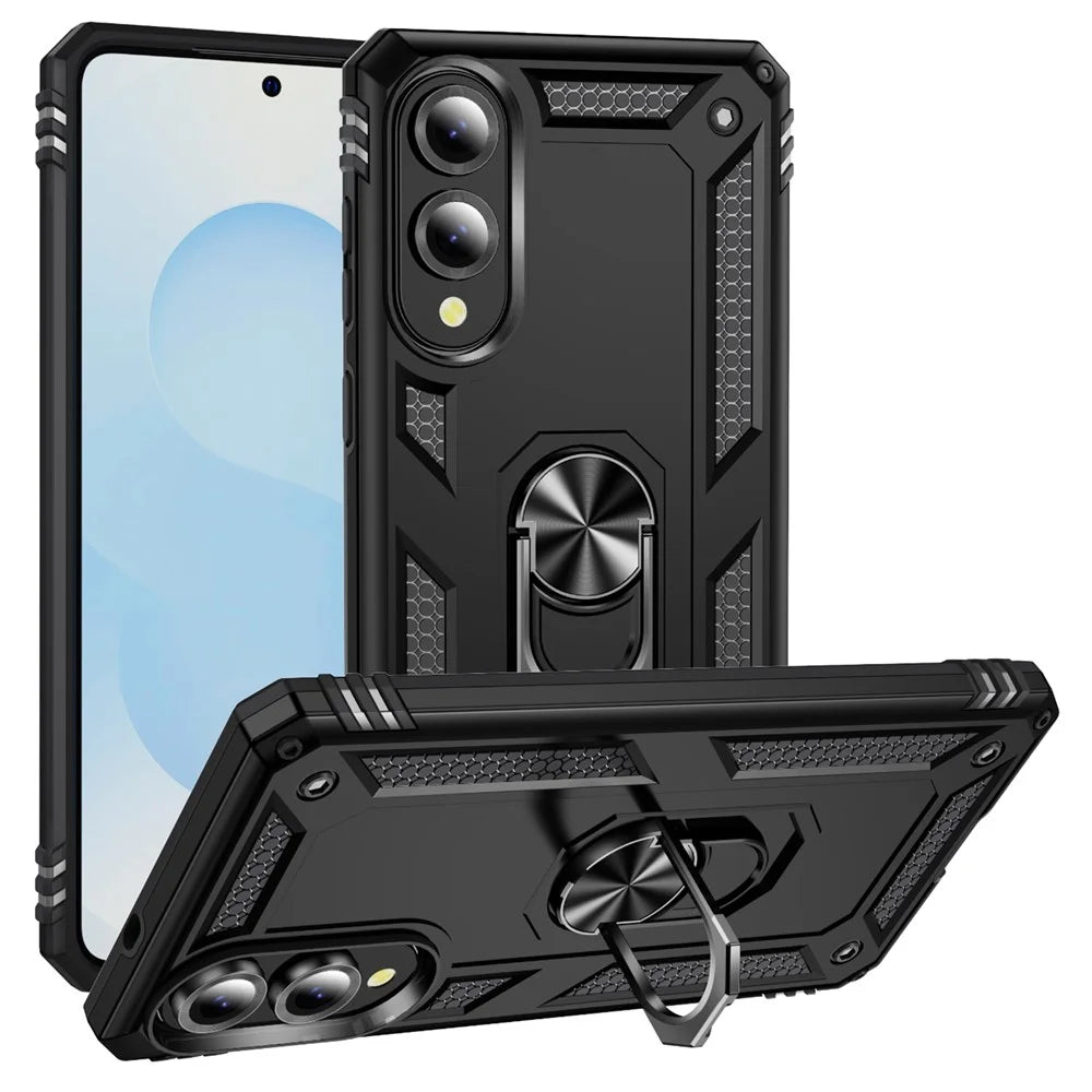 For Samsung Galaxy S25 Edge Case PC + TPU Phone Cover with Kickstand - Black - 1
