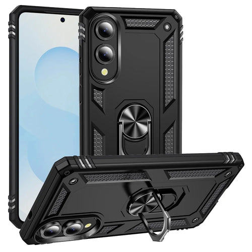 For Samsung Galaxy S25 Edge Case PC + TPU Phone Cover with Kickstand - Black - 1