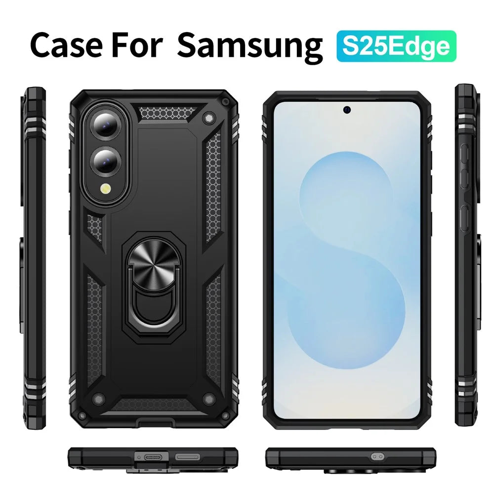 For Samsung Galaxy S25 Edge Case PC + TPU Phone Cover with Kickstand - Black - 2