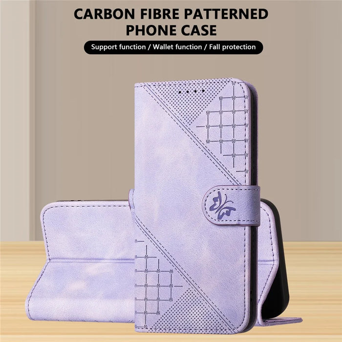 For Samsung Galaxy A35 5G Leather Wallet Case Butterfly Flower Imprinted Phone Cover with Strap - Purple - 6