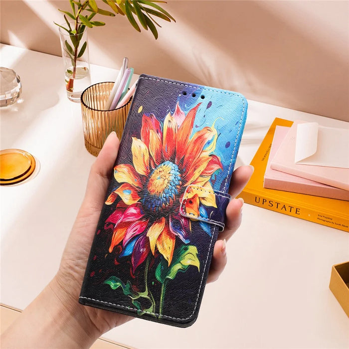 YX-2501 For iPhone 14 Pro Case Pattern Printing PU Leather Wallet Phone Cover with Lanyard - Sunflower - 7