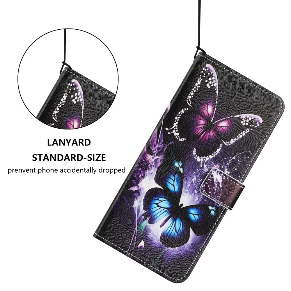 YX-2501 For iPhone 14 Pro Max Case Pattern Printing PU Leather Wallet Phone Cover with Lanyard - Two Butterflies - 4